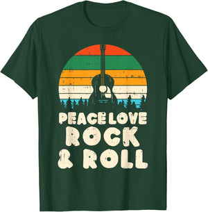 Peace Love Rock N Roll Guitar Retro 80s Hippie Hippi Hippy T-Shirt - T-Shirt | Forest