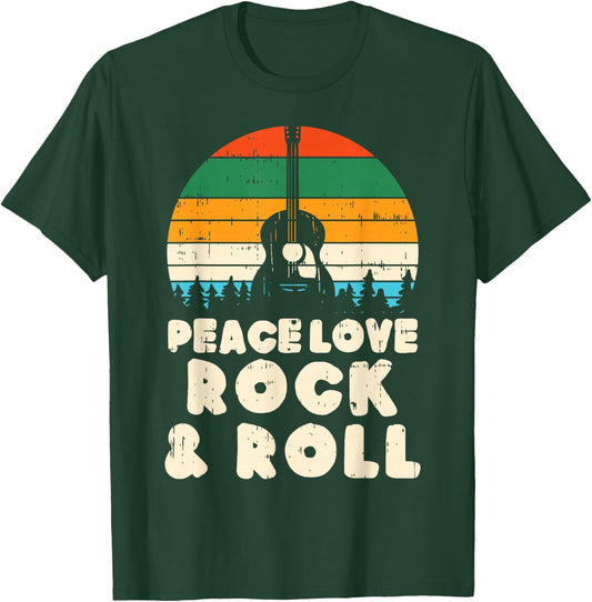 Peace Love Rock N Roll Guitar Retro 80s Hippie Hippi Hippy T-Shirt - T-Shirt | Forest