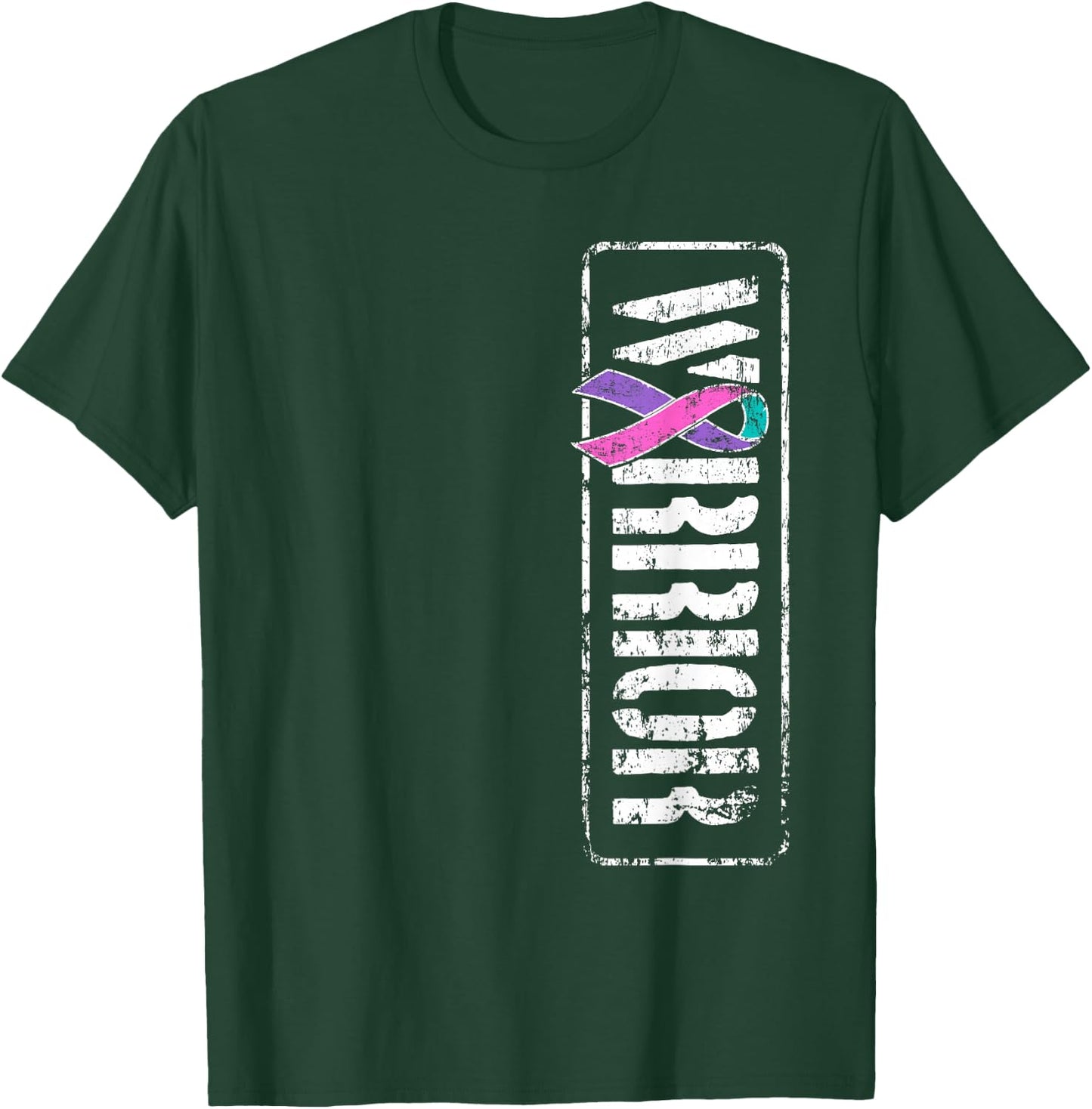Thyroid Cancer Awareness - Sideways Military Warrior Ribbon T-Shirt - T-Shirt | Forest