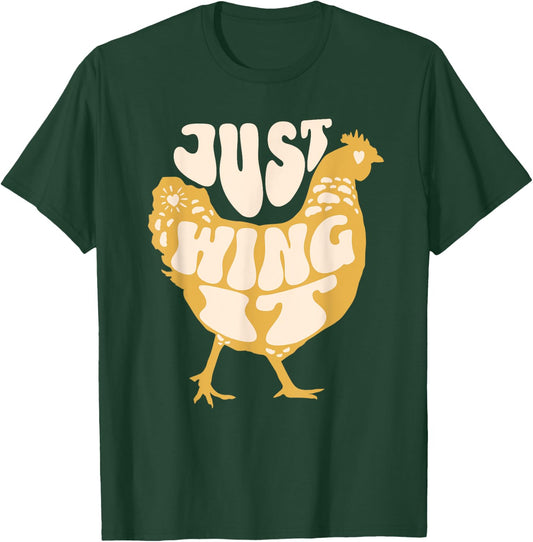 Just Wing It Funny Chicken Retro T-Shirt - T-Shirt | Forest