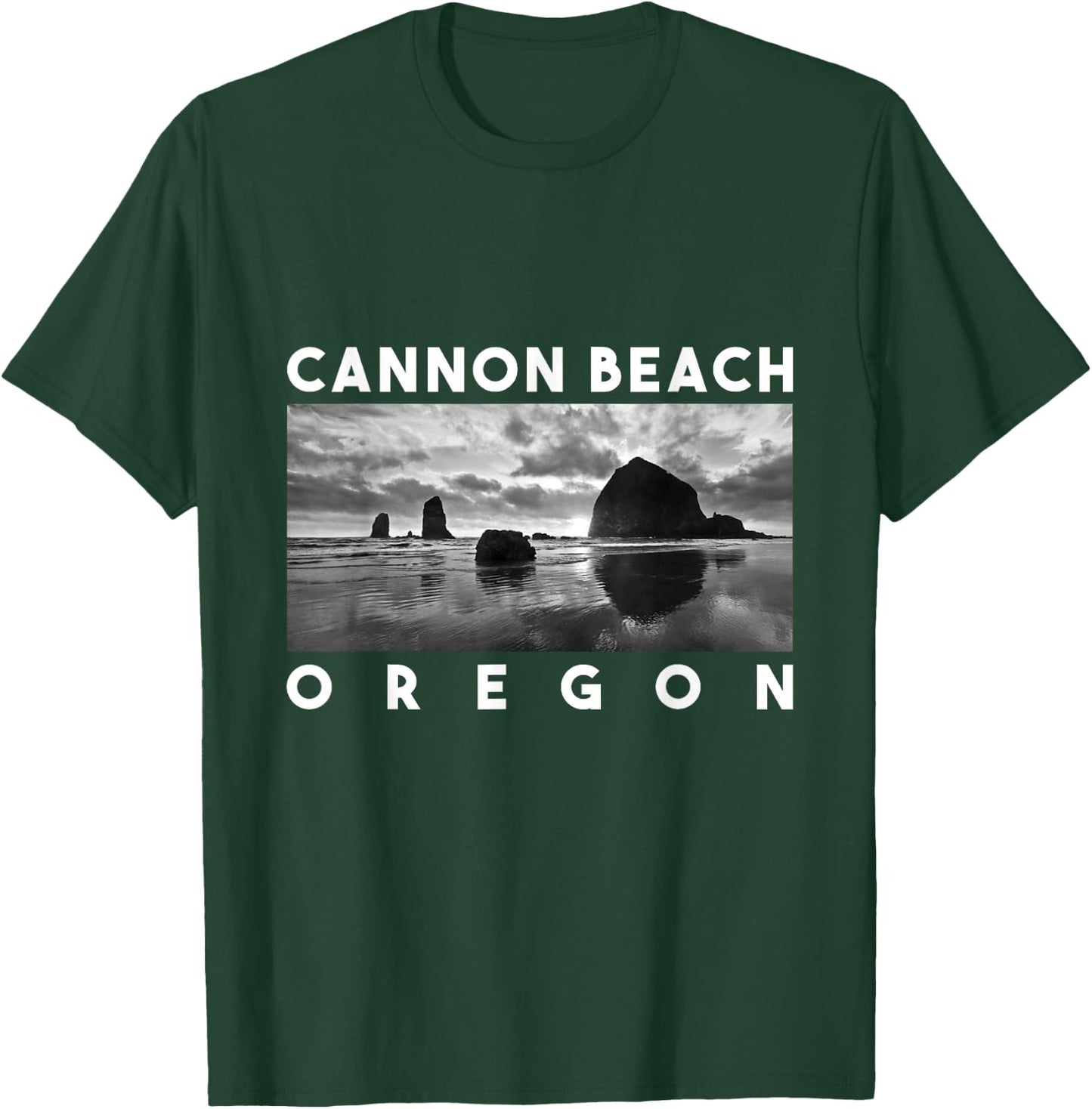 Oregon Cannon Beach Skyline Haystack Rock Travel Souvenir T-Shirt - T-Shirt | Forest