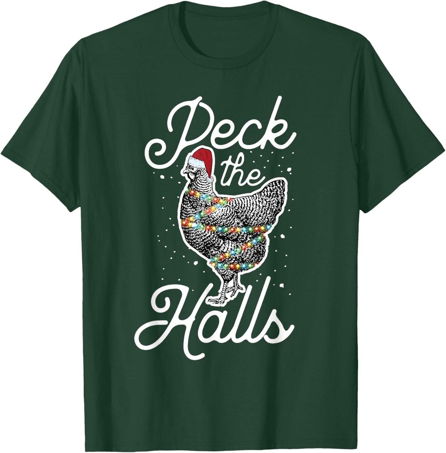 Peck The Halls | Cute Christmas Chicken T-Shirt - T-Shirt | Forest