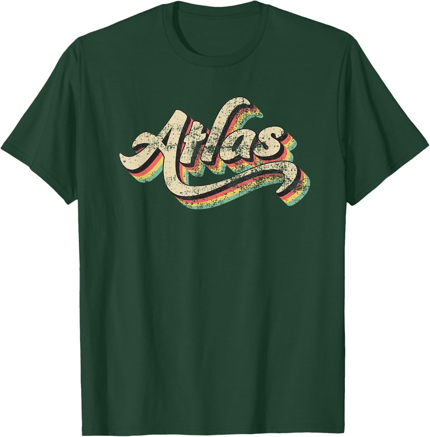 Atlas Name First or Family 70s Inspired Vintage Script T-Shirt - T-Shirt | Forest