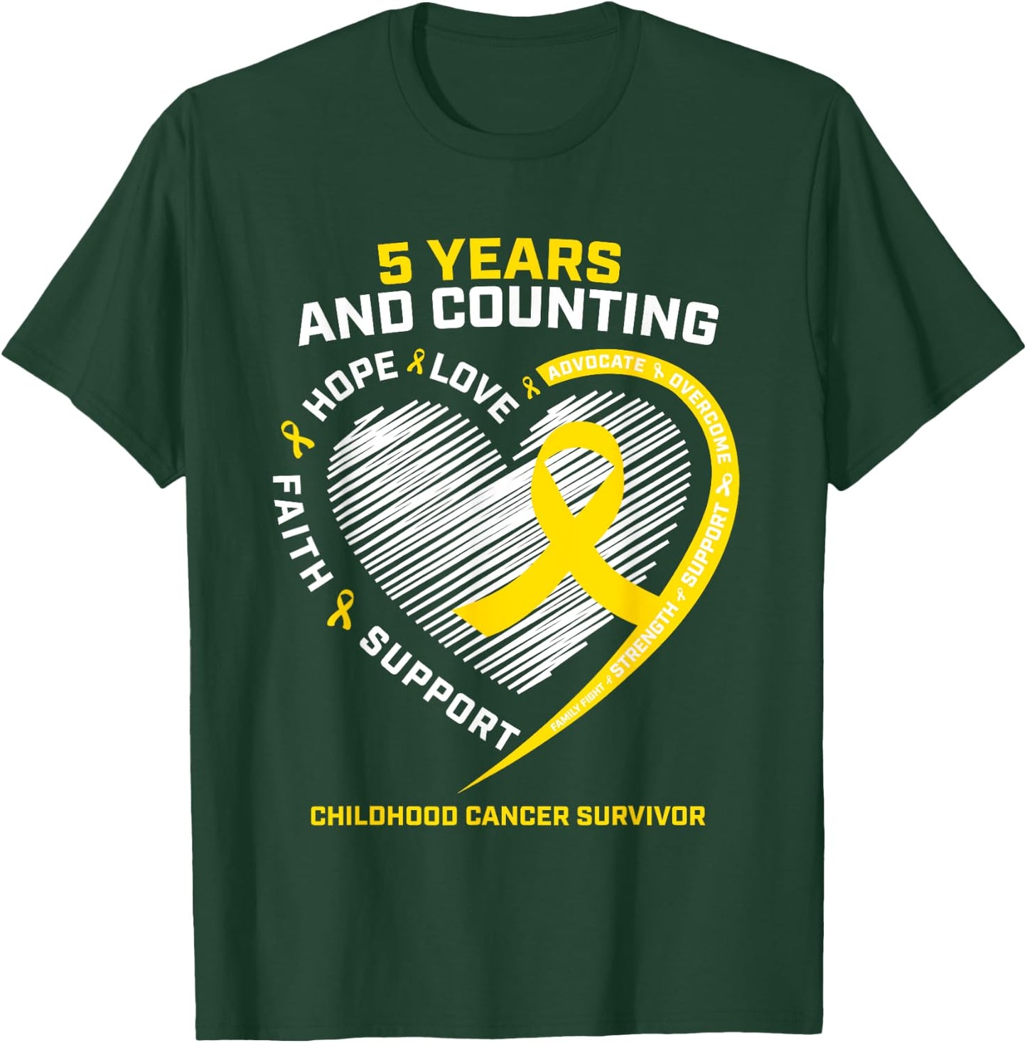 Girls Kids Boys 5 Year Gold Childhood Cancer Survivor Shirt T-Shirt - T-Shirt | Forest