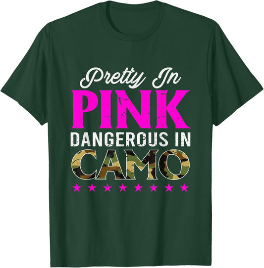 Pretty Pink Dangerous in Camo, Hunting Hobby Small T-Shirt - T-Shirt | Forest
