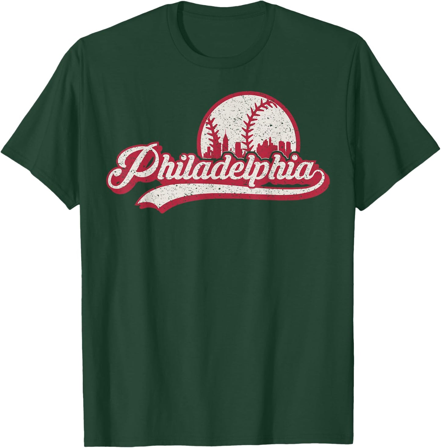 Vintage Distressed Philly Baseball Lovers Philly Cityscape T-Shirt - T-Shirt | Forest