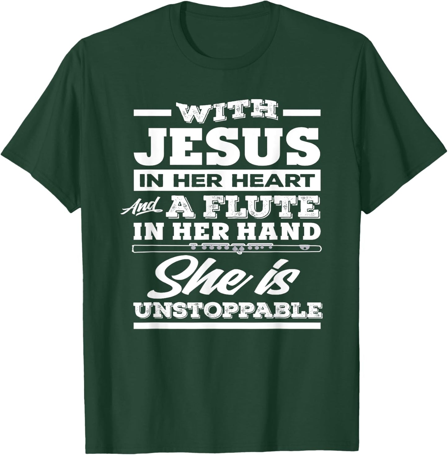 Christian Flute Player Gift Woman Girl Flutist T-Shirt - T-Shirt | Forest