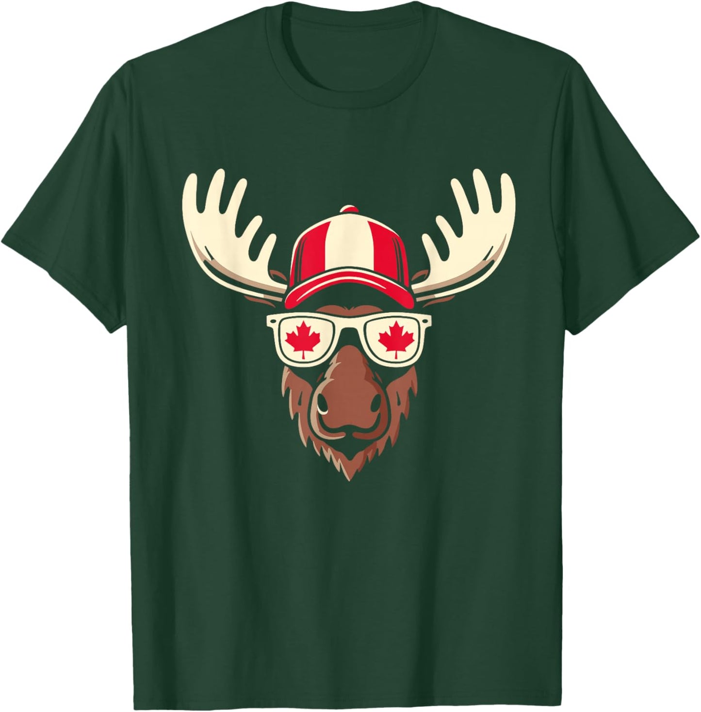 Canada Day Canadian Flag Maple Leaf Moose Sunglasses T-Shirt - T-Shirt | Forest