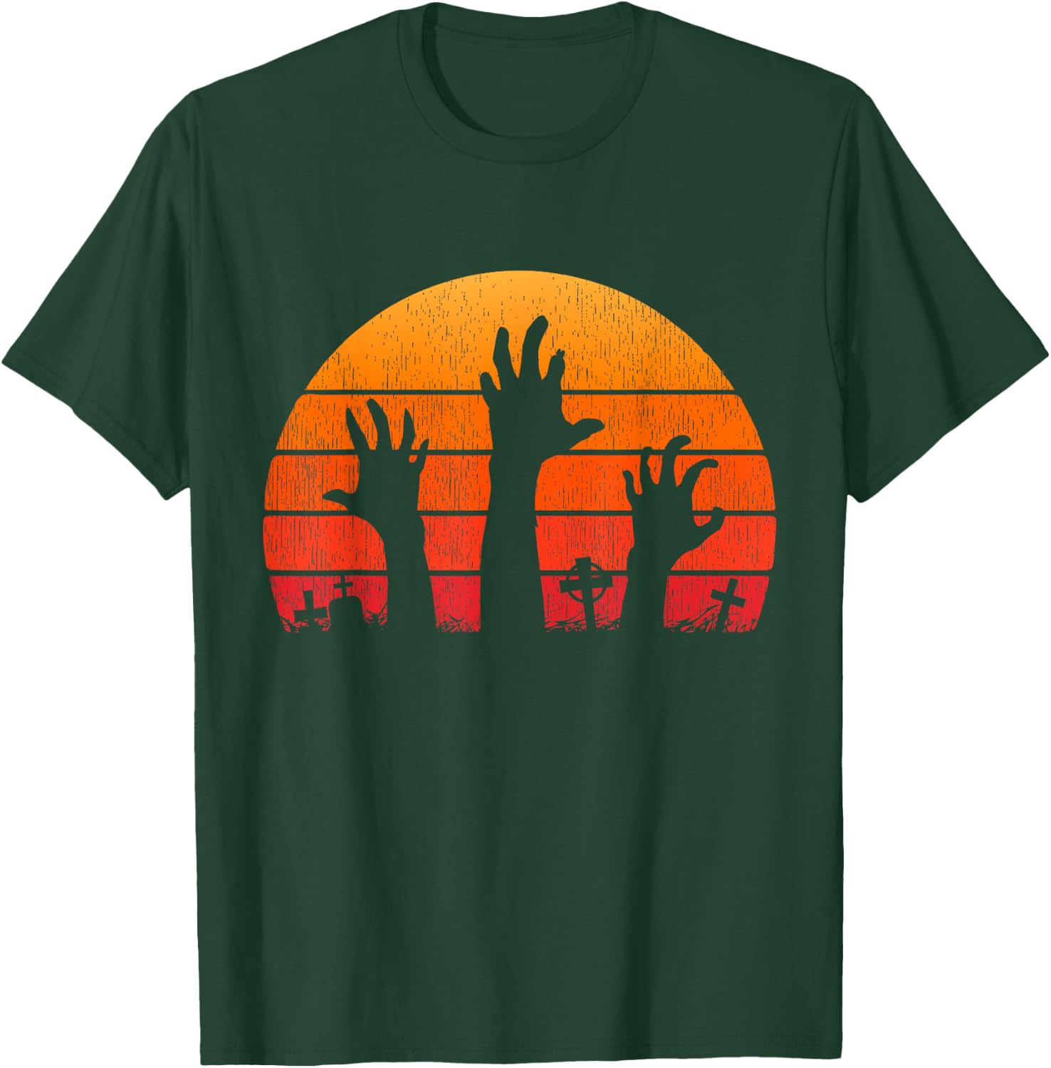 Zombie Hand Scary Costume Halloween Vintage Retro Sunset 80s T-Shirt - T-Shirt | Forest