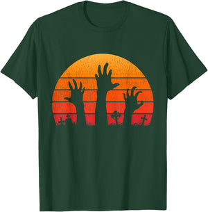 Zombie Hand Scary Costume Halloween Vintage Retro Sunset 80s T-Shirt - T-Shirt | Forest