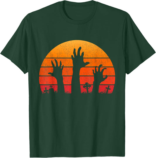 Zombie Hand Scary Costume Halloween Vintage Retro Sunset 80s T-Shirt - T-Shirt | Forest