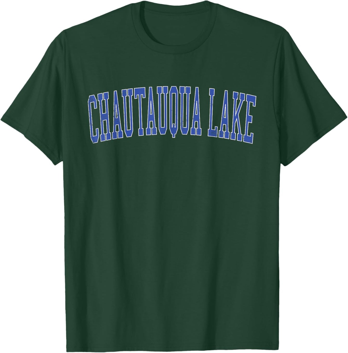Vintage Chautauqua Lake Distressed Blue Varsity Style T-Shirt - T-Shirt | Forest