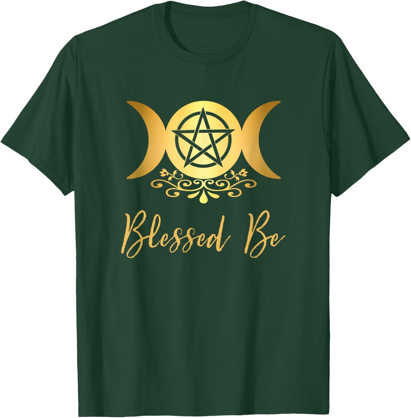 Blessed Be Wiccan Pagan Triple Moon Goddess and Pentacle T-Shirt - T-Shirt | Forest