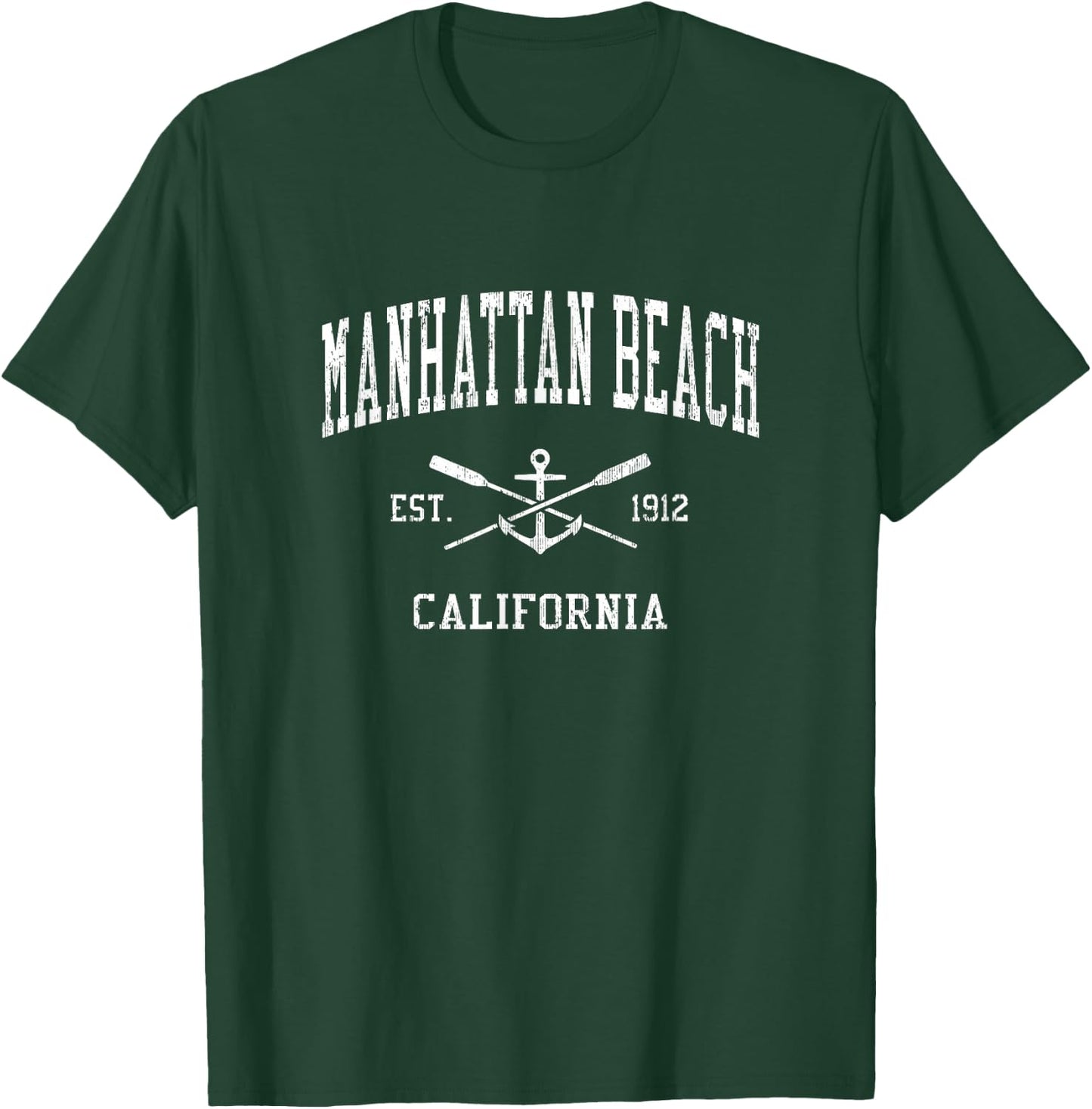Manhattan Beach CA Vintage Crossed Oars & Boat Anchor Sports T-Shirt - T-Shirt | Forest