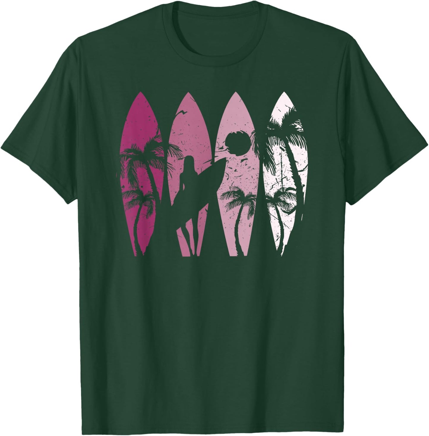 Surfing Surfer Palm Tree Surfboard Sunset Surfer Girl T-Shirt - T-Shirt | Forest