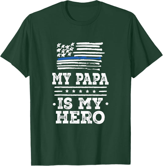 Kids Police Officer Papa Grandpa is my Hero T-Shirt - T-Shirt | Forest