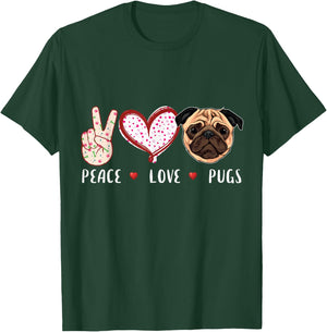 Peace Love Pugs Gift Women Kids Pugs Dog T-Shirt - T-Shirt | Forest