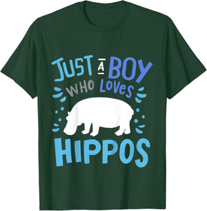 Kids Hippo Hippopotamus Just A Boy Who Loves Hippos Gift T-Shirt - T-Shirt | Forest