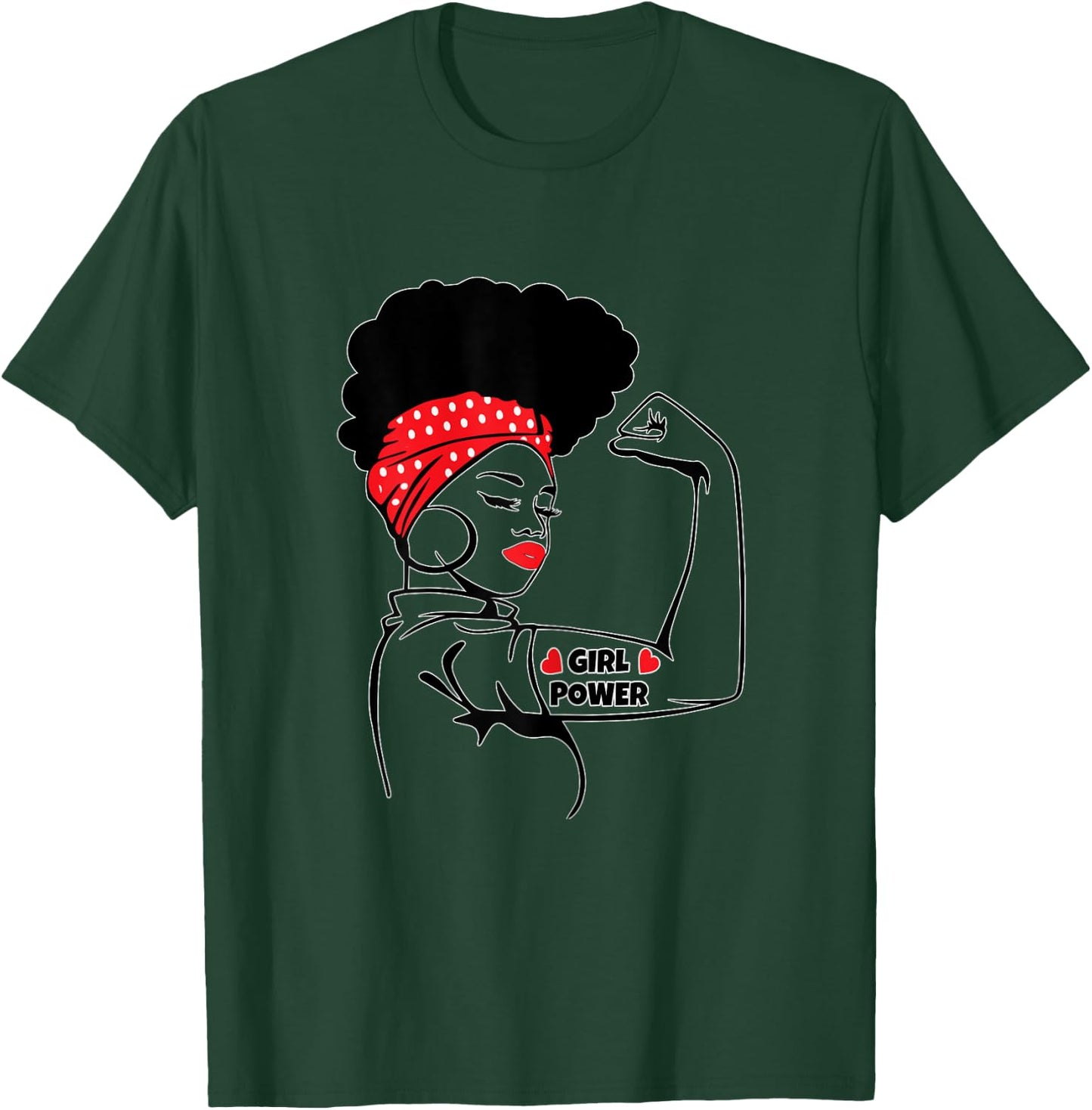 Afro Diva Power Girl Red Lips High Puff Melanin Fitness T-Shirt - T-Shirt | Forest