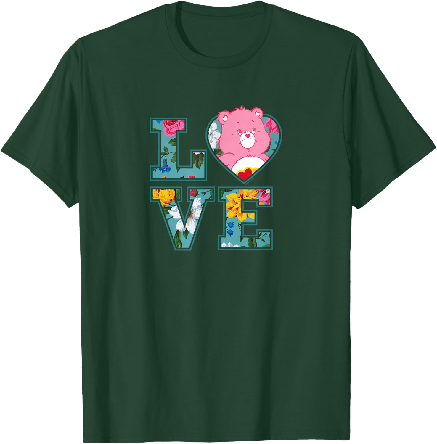 Care Bears Love Floral Block Letters Cute Cartoon T-Shirt - T-Shirt | Forest