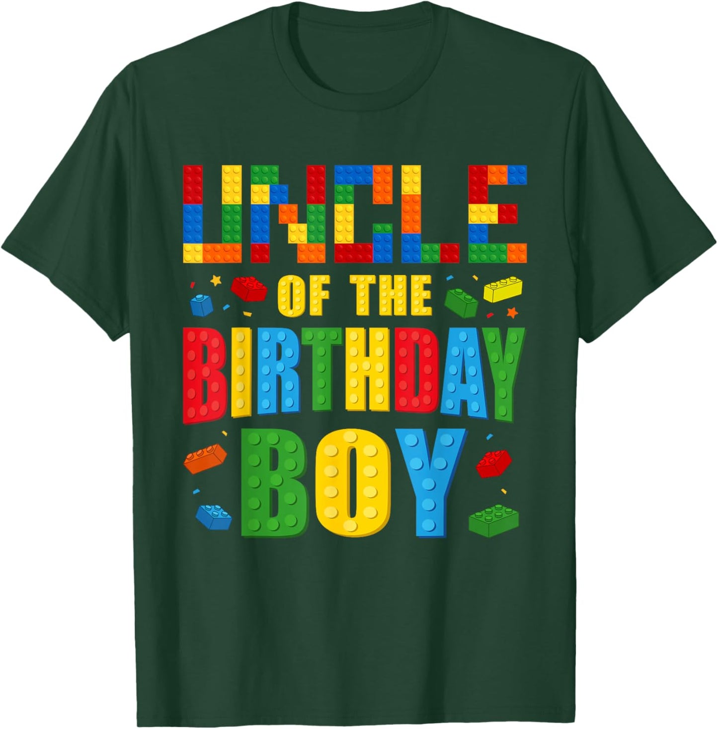 Uncle Of The Birthday Boy Building Blocks Bricks Builder T-Shirt - T-Shirt | Forest