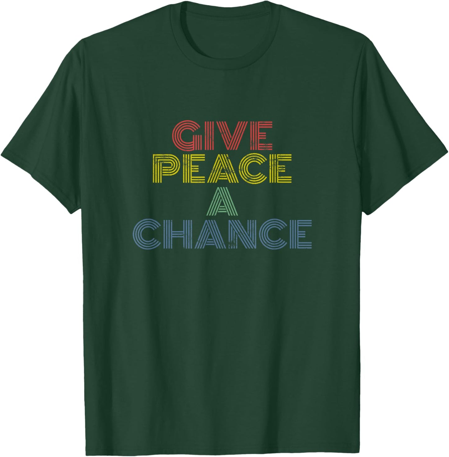 Give Peace A Chance rainbow 70s retro vintage distressed T-Shirt - T-Shirt | Forest