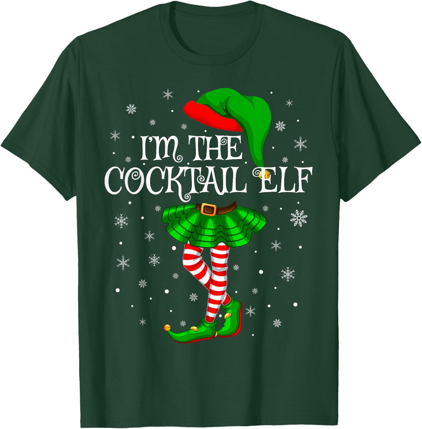 Cocktail Elf Christmas Matching Family Women Girls Elf T-Shirt - T-Shirt | Forest