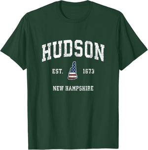 Hudson New Hampshire NH Vintage American Flag Sports Design T-Shirt - T-Shirt | Forest