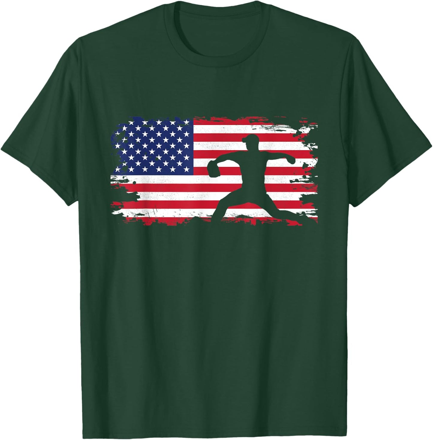 American Flag Pitcher Baseball Apparel - Baseball T-Shirt - T-Shirt | Forest