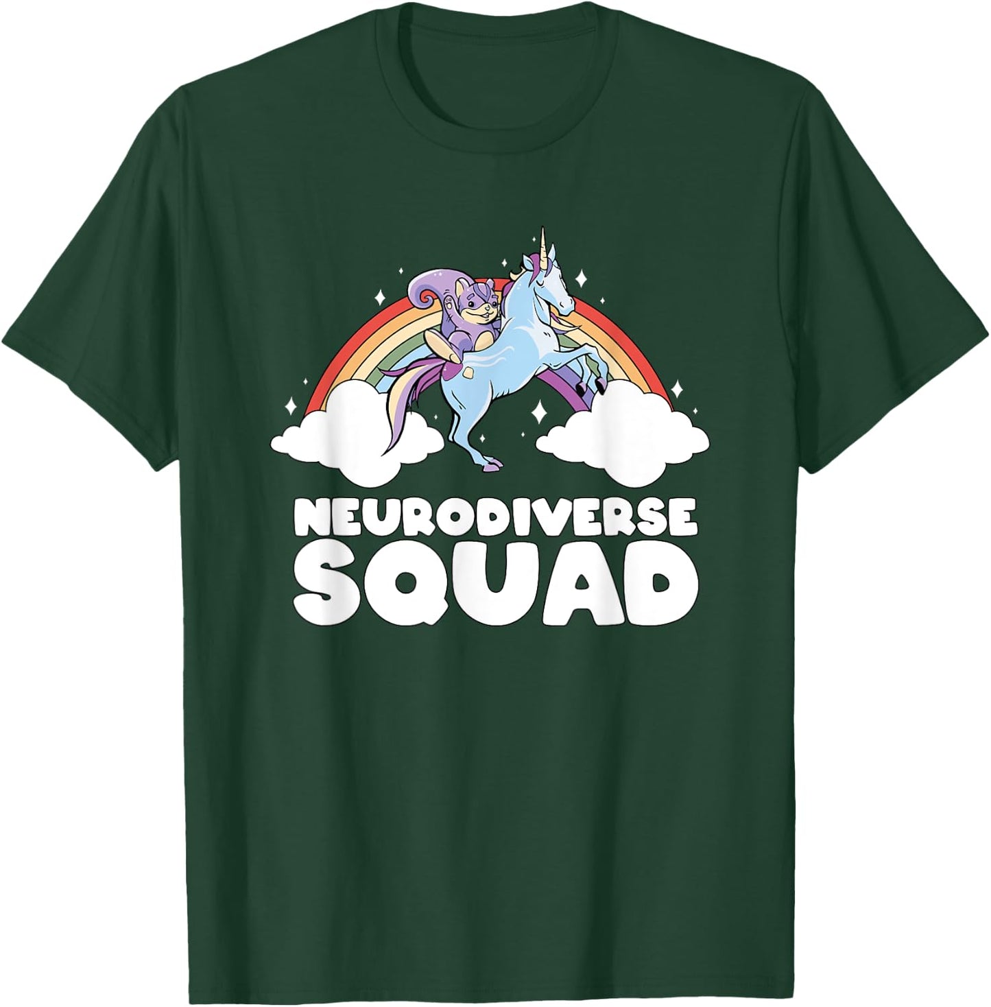 Neurodiverse Squad ADHD Squirrel Unicorn Rainbow Autism T-Shirt - T-Shirt | Forest