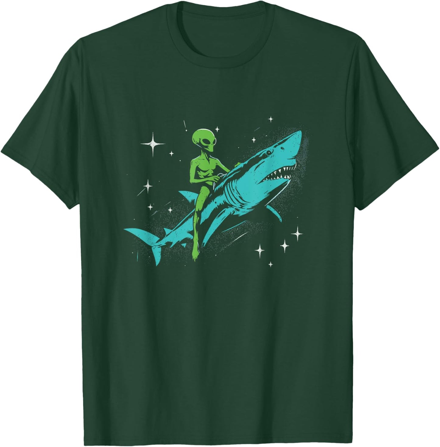 Alien Riding A Shark - Funny Graphic Alien UFO Space Lover T-Shirt - T-Shirt | Forest