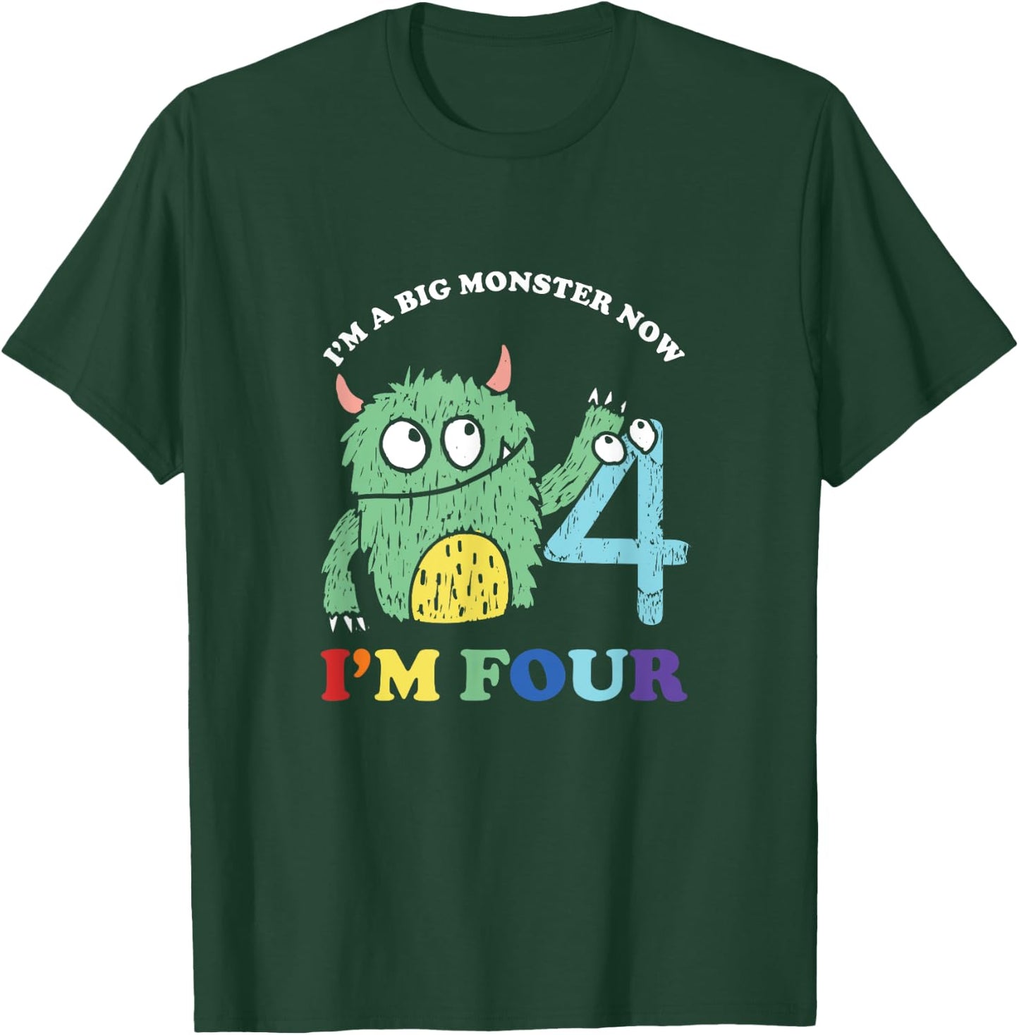 Happy 4th Bday Four 4 Years Old Kids Monster Birthday Party T-Shirt - T-Shirt | Forest