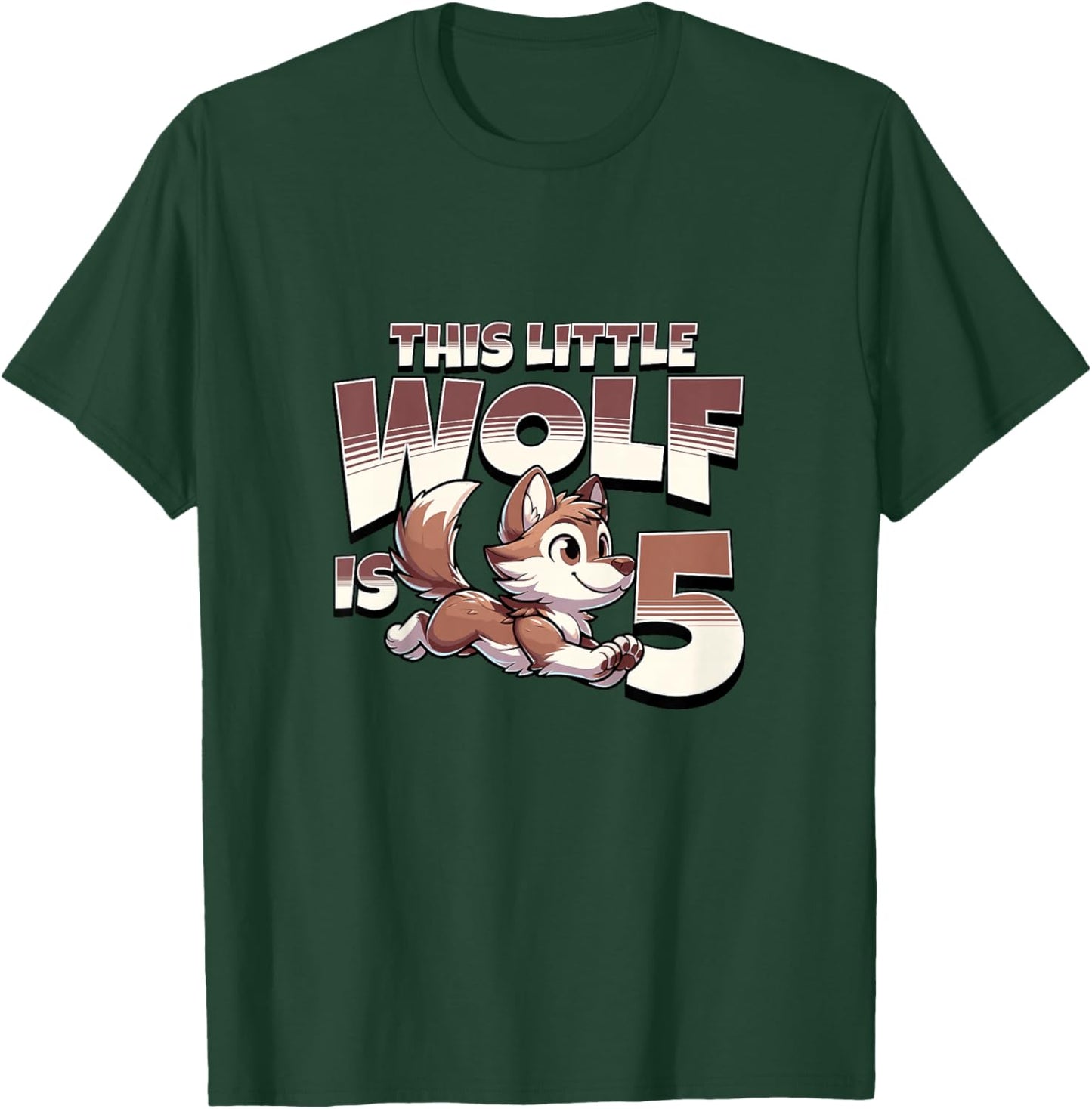 Kids This Little Wolf Is 5 Year Old 5th Birthday Boy Girl T-Shirt - T-Shirt | Forest
