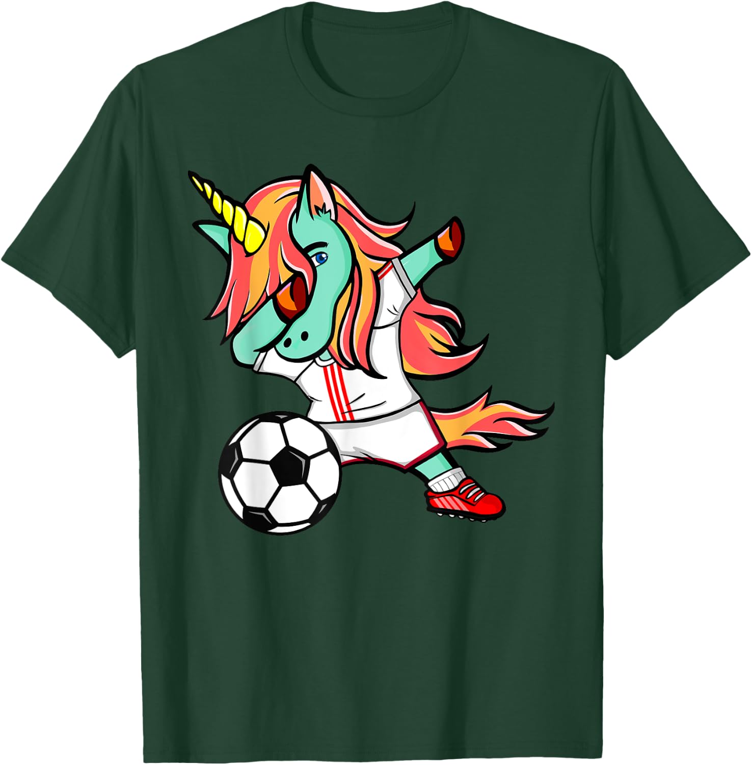 Dabbing Unicorn Soccer On White Red Sport Football Jersey T-Shirt - T-Shirt | Forest