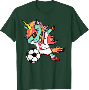 Dabbing Unicorn Soccer On White Red Sport Football Jersey T-Shirt - T-Shirt | Forest