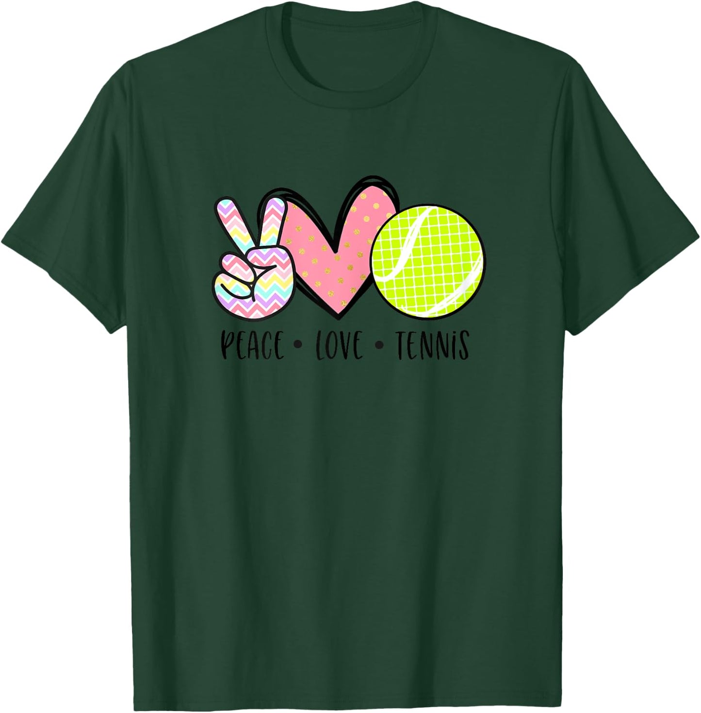 Peace Love Tennis Cute Teen Little Girls Pastel T-Shirt - T-Shirt | Forest