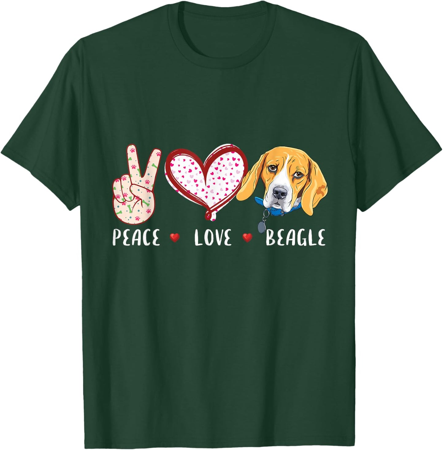 Peace Love Beagle Gift Women Kids Beagle Dog T-Shirt - T-Shirt | Forest