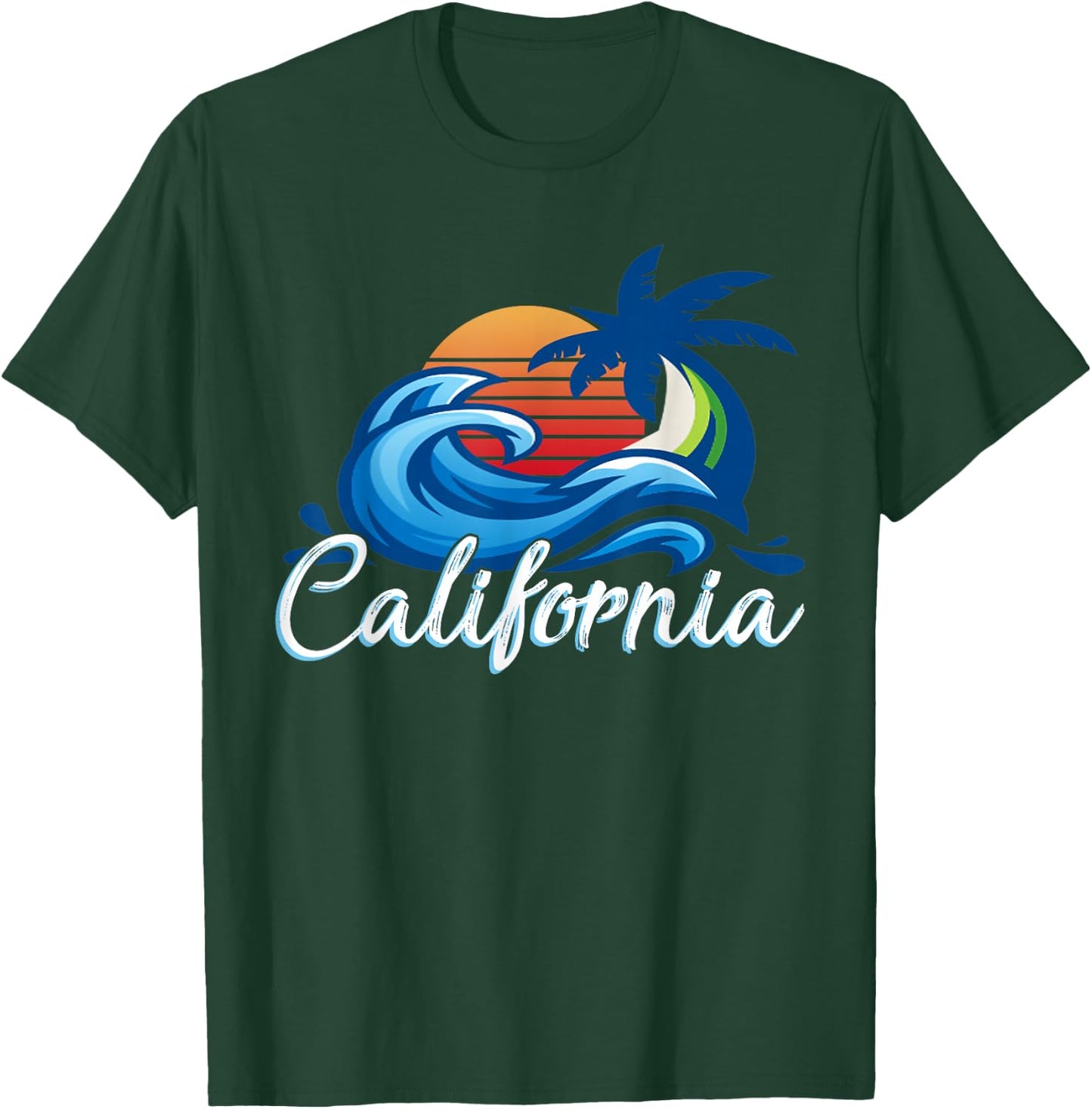 Tropical Sunset Cali Beach Waves Surfing USA California T-Shirt - T-Shirt | Forest