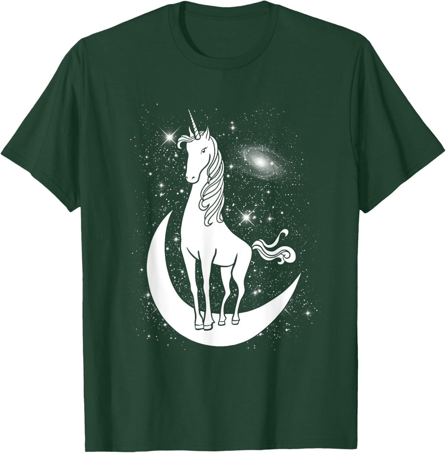 Unicorn Standing on Crescent Moon Magic Unicorn Gift T-Shirt - T-Shirt | Forest