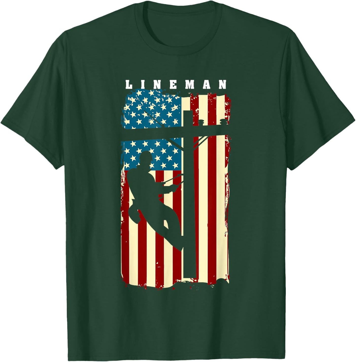 Lineman American Flag | Electric Cable Lineman Gift T-Shirt - T-Shirt | Forest