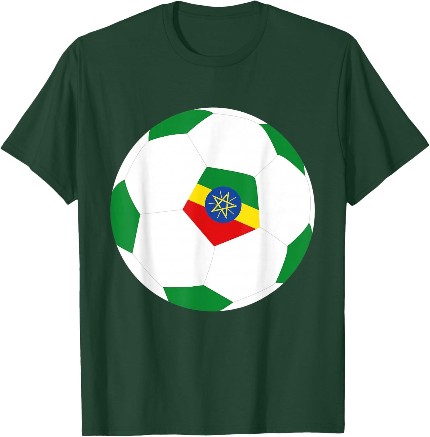 Ethiopia Soccer Ball Ethiopian Flag Jersey Pride Print T-Shirt - T-Shirt | Forest