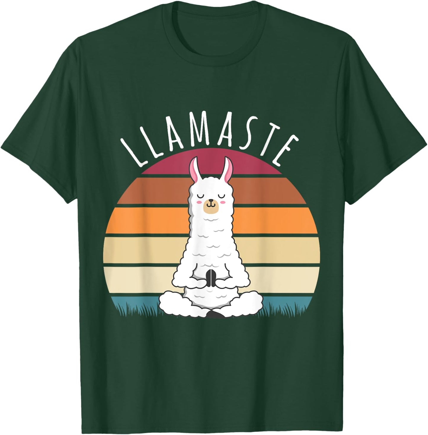 Funny Llama Llamaste Yoga Vintage Lama Yoga Pose Meditation T-Shirt - T-Shirt | Forest