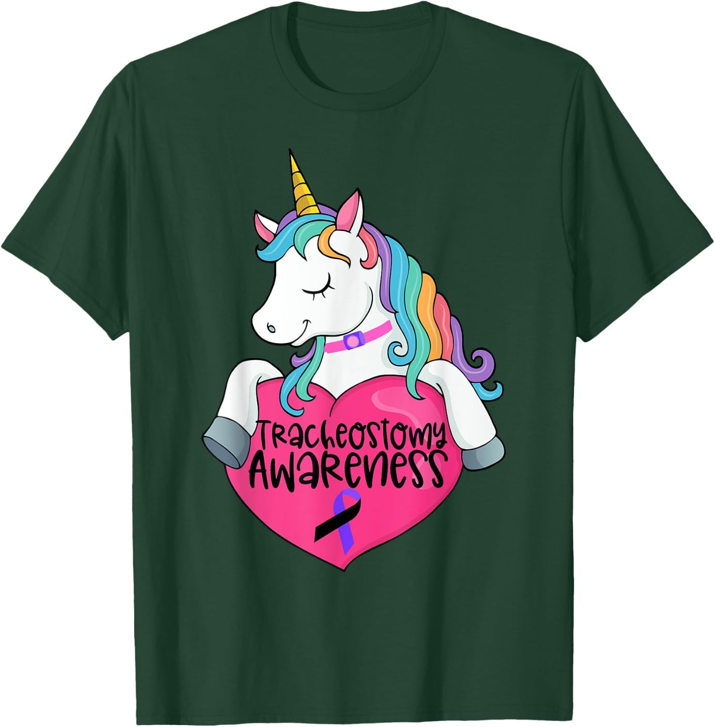 Tracheostomy Awareness Trach Heart Unicorn T-Shirt - T-Shirt | Forest