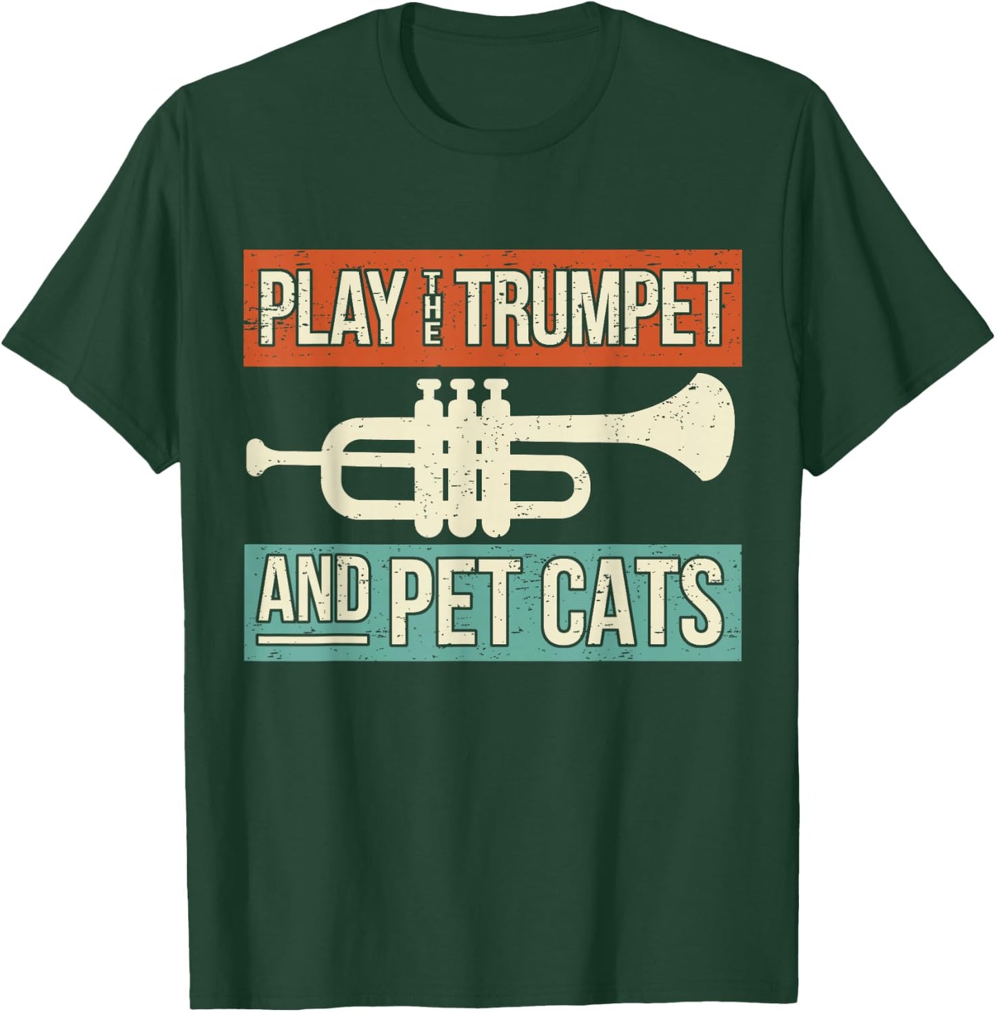 Vintage Trumpet Player Design Cat Lover Trumpeter I Pet Cats T-Shirt - T-Shirt | Forest