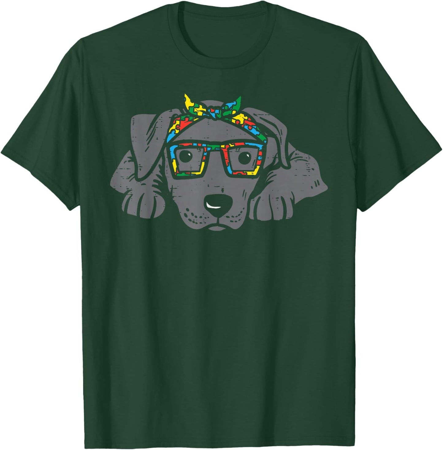 Pitbull Puzzle Bandana Glasses Autism Awareness Pitties Dog T-Shirt - T-Shirt | Forest