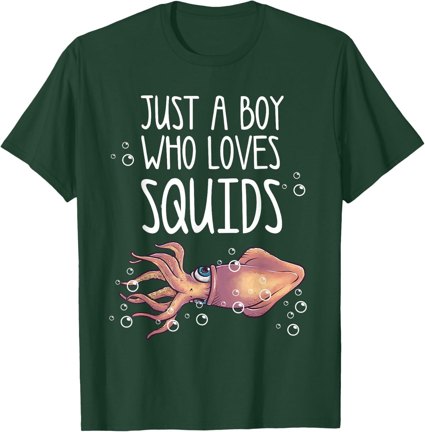 Funny Just A Boy Who Loves Squids Gift | Calamari Lover Men T-Shirt - T-Shirt | Forest