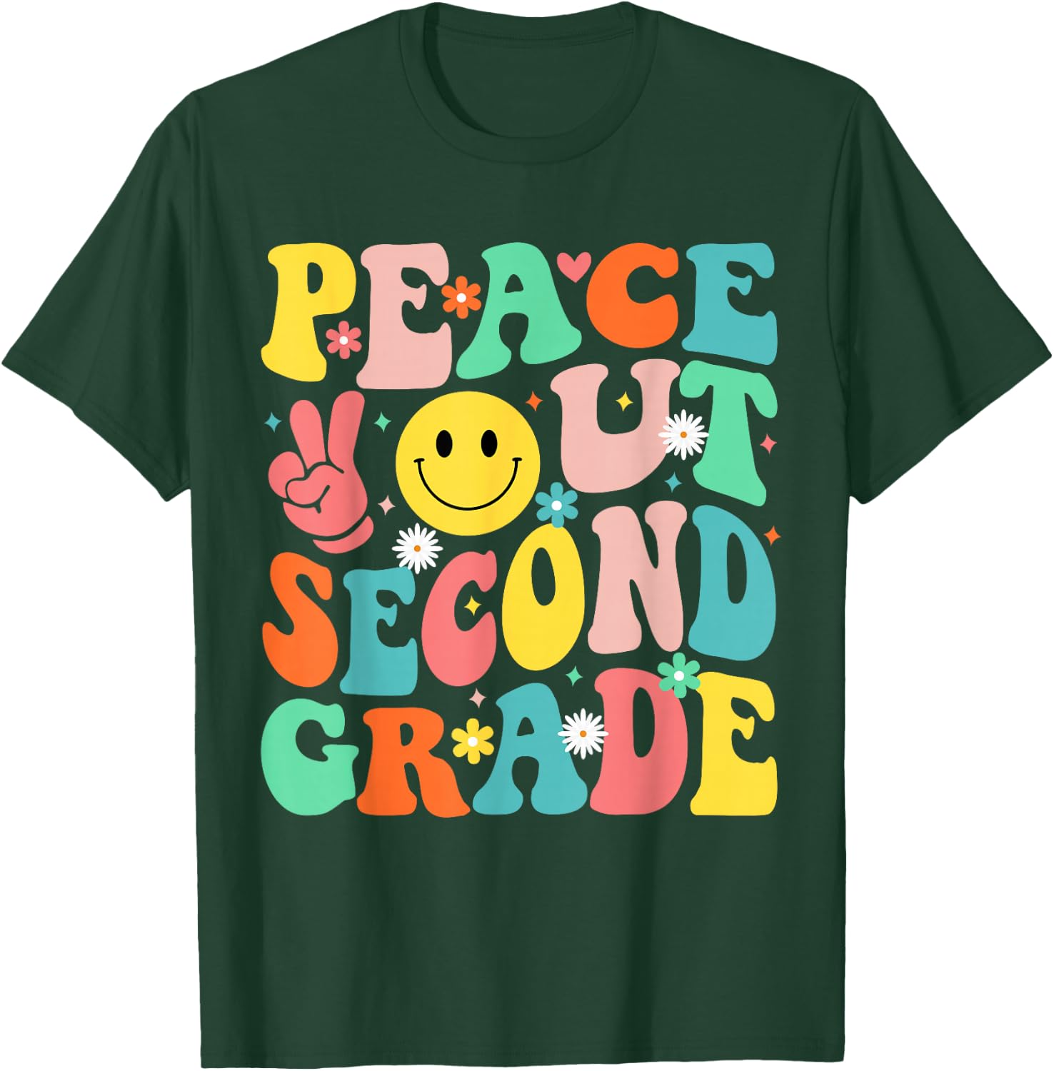 Peace Out Second Grade Groovy 2nd Grade Last day of school T-Shirt - T-Shirt | Forest