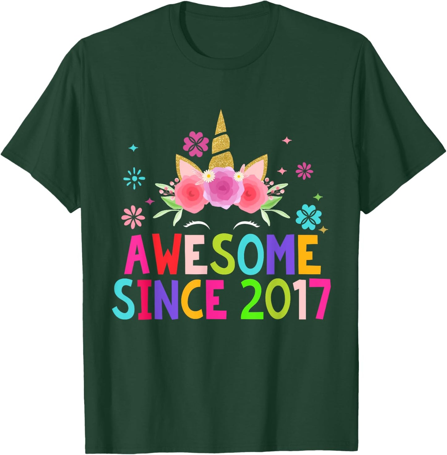 3rd Birthday Unicorn 3 Years Old Girl Awesome Since 2017 T-Shirt - T-Shirt | Forest