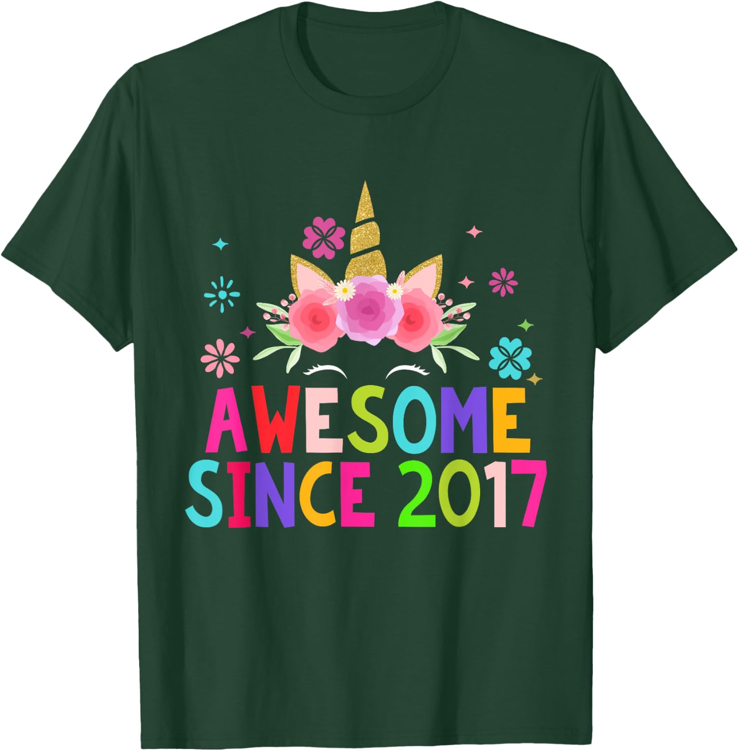 3rd Birthday Unicorn 3 Years Old Girl Awesome Since 2017 T-Shirt - T-Shirt | Forest