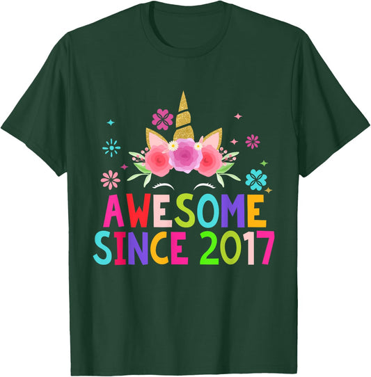3rd Birthday Unicorn 3 Years Old Girl Awesome Since 2017 T-Shirt - T-Shirt | Forest